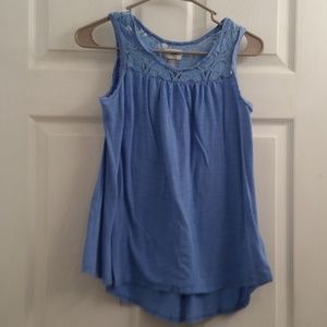 Light Blue Sleeveless Blouse W/ Lace Top